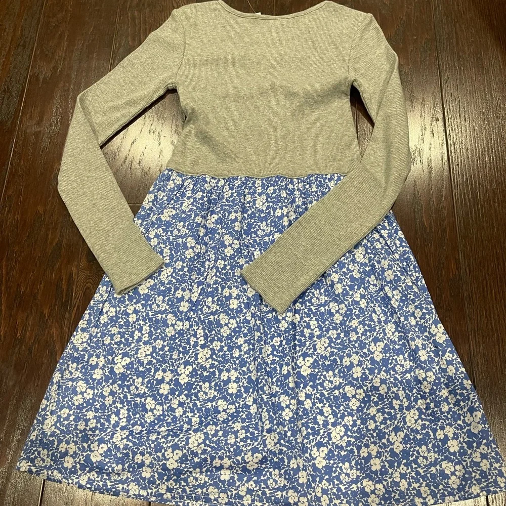 Gap Kids Girls Knit/Woven Dress, Grey Thermal Top Blue Floral Bottom Size 10 NEW